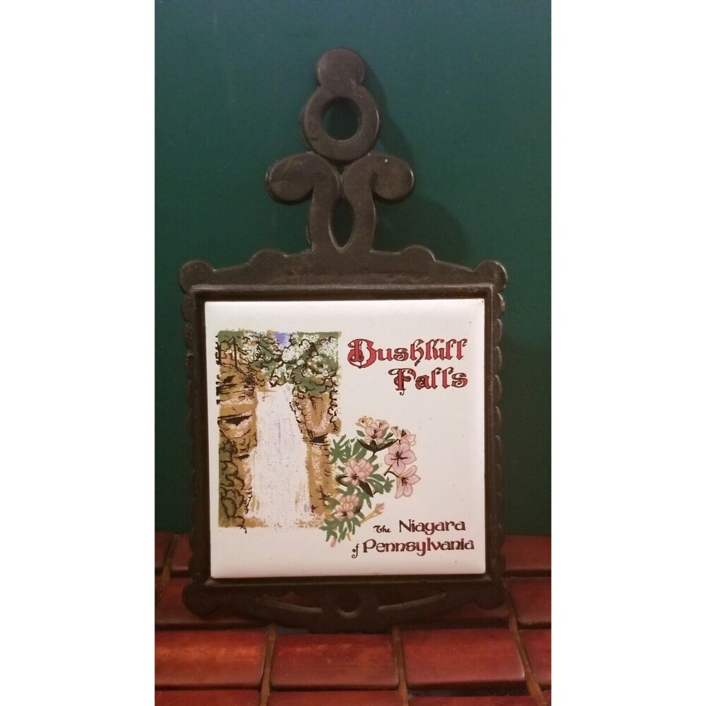 Bushkill Falls The Niagara of Pennsylvania Ceramic Tile & Cast Iron Trivet 9"x5"